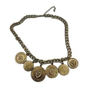 Vintage Gold Tone Faux Old Coin Design Necklace Unmarked 17” Chain & 3” Extender